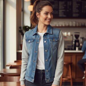 Wear Jeans Denim Jacket with Sweatshirt Sleeves Womens Size L